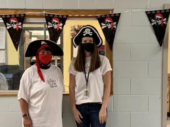 Administrative Assistant, Mrs. Sanfilippo, and Principal, Mrs. Riley, are ready for the Field Day festivities. (Photo courtesy Thomaston Grammar School)