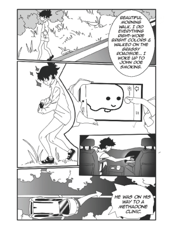 First page of her winning graphic novel strip. See attachment below for the full comic. Original artwork by Emily Miller.