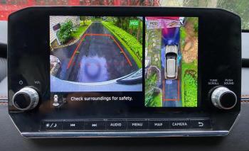A dual-view back-up camera enhances safety and maneuvering.