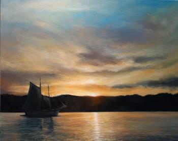 “Last Light of Day,” Belfast artist and gallery owner Joanne Parent’s tribute to Belfast Harbor and the Belfast Rotary Club’s 2021 Bicentennial Harbor Fest graphic theme.
(Photo courtesy Joanne Parent)