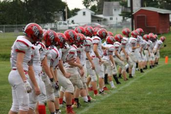 The Camden Hills football team during its Aug. 28 preseason scrimmage against Dexter. (Courtesy Sally Russillo)