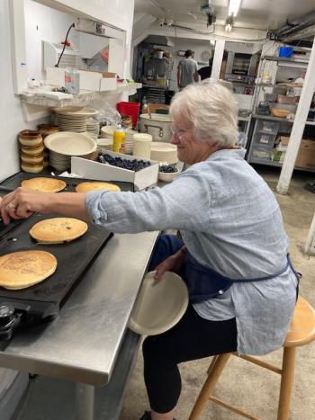 Cyrene Slegona concentrating on her pancakes.