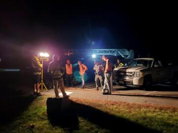 Ten Camden firefighters, five volunteers from Coastal Mountain Search and Rescue, and one game warden all spent four hours Sunday night helping to find a hiker who got lost on the side of Megunticook Mountain. The command center was staged at the Camden Hills State Park. (Photo courtesy Camden Fire Dept.)
