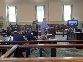 Hugh McKellar, father of Kristen, addresses the court. JOSEPH CHARPENTIER/Boothbay Register