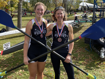 Abby Chamberin, left, and Polly Saltonstall enjoying their medals and third place finish.