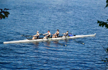 The Boy’s Novice 4+ heading to the start. From left, Oliver Haynes, Tanner Carson, Carlton Richmond, Aaron Dowd, and Connor Howland (coxswain).