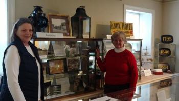 Railroad artifacts and the history of the museum building – built as the Knox Farm house and later used as the Thomaston Railroad Station. The case behind will show artifacts from early Thomaston businesses. (Photo courtesy Thomaston Historical Society)