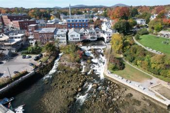 The outlet of the Megunticook River, as it empties from the Montgomery Dam, over the ledges and into Camden Harbor. (Photo courtesy Todd Anderson)