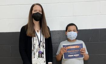 Principal Ainslee Riley and Leighton Petty (grade 5). (Photo courtesy Thomaston Grammar School)