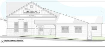 An architect’s drawing of the Route 17 side of the new West Rockport Fire Station.