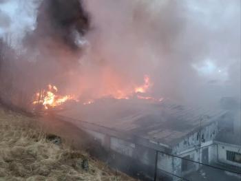 Firefighters have been battling a blaze at Penobscot McCrum in Belfast since 2 a.m. (Photo courtesy Camden Fire Department)