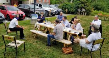 Satellite 2020 meeting outside @ Flatbread Pizza. (Photo courtesy Peter Lindquist)