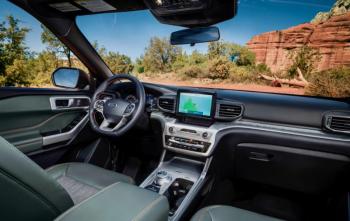 This is the Explorer’s standard 8-inch touchscreen, with Apple CarPlay, Android Auto, GPS and so forth; more expensive trim levels get a vertical 10.1-inch screen. The Explorer is as comfortable to drive as it is to inhabit, and the rear seats and cargo area are roomy enough for most families setting out on vacation.