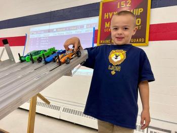 During the event, Scouts - including Mack Demers seen here of Augusta Cub Scout Pack 603 - leaders and healthcare workers took part in a Pinewood Derby which is a traditional Cub Scout event. Prizes were awarded to the runners of the fastest cars. Mack is the son of Josh and Tiffany Demers of Windsor. (Photo courtesy Chuck Mahaleris)
