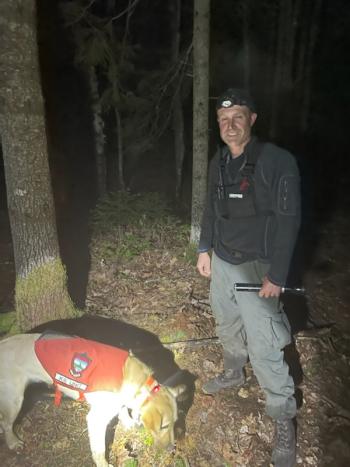 Warden Jake Voter and K9 Koda. (Photo courtesy Maine Department of Inland Fisheries & Wildlife)