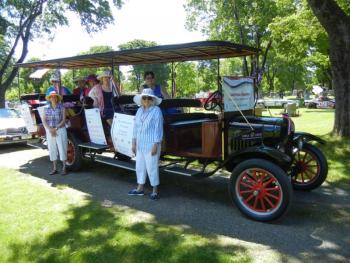 Members of the Lady Knox Chapter of the National Society Daughters of the American Revolution (DAR) celebrated American patriots and also enjoyed a fun, but sometimes bumpy ride, in a 1925 Ford Model T Bus from the Owls Head Transportation Museum. (Photo courtesy of Mary Kelly)