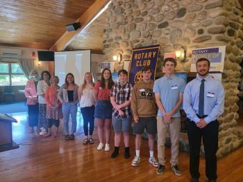 Rockland Rotary President Ferolyn Curtis; Scholarship Committee co-chairs Tena Wallace and Kathy Barker; and scholarship recipients Elizabeth Swan, Cameron Bains, Anna Kingbury, Morgan Flanders, Noah Ludwig, Kylar Potter, and Jacob Carroll. Other students receiving scholarships but who were not present are Andrew Peaco, Madeline Wytock, Jacob Bickmore, Daniel Vannah, Autumn Ripley, and Brooke Powells. Rockland Rotary is proud to annually award these scholarships to these highly qualified students.
