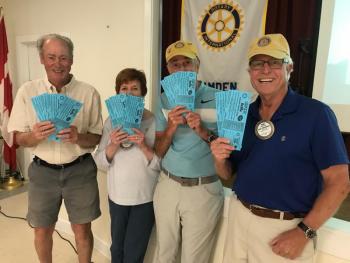 Ticket sales have begun for the Camden Rotary Club's annual Super Raffle. Proceeds from the cash raffle will help fund grants to nonprofit organizations in Knox County and Lincolnville. Steve Crane, Judith Tarbox, Rich Anderson, Tony Bates and other club members will be selling tickets on weekends in downtown Camden. (Photo courtesy Camden Rotary Club)