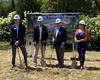 Owls Head Transportation Museum Executive Director Kevin Bedford and Board of Trustees members Tom Rudder, Bud Woodworth and Ruth Kermish-Allen break ground on Aug. 3.