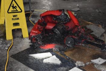 The charred remains of a blower that caught fire at CHRHS August 5. (Photo courtesy Rockport Fire Department)