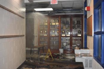 The Rockport Fire Department responded to an early morning fire alarm at CHRHS on August 5 after a blower being used for waxing floors caught fire and activated the building’s sprinkler systems. (Photo courtesy Rockport Fire Department)