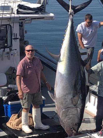 Sherm Stanley of Monhegan with his catch. Rusty Court photo