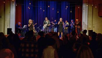 The Entire Watts Hall Band includes: Bill Hahn - Keyboards, Tommy Hanna - Lead Guitar, Nicole Recht - Vocals & Tambourine, Alan Hinsey - Drums & Band Leader, Sam Grinnell - Vocals & Rhythm Guitar, Dwight Burtis - Alto Saxophone & Flute, Susan Davenport - Vocals, John Moran - Tenor Saxophone, Jim Boyd - Trombone, Art Grinnell - Bass Guitar. (Photo by Sherrie Tucker)