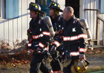 Rockport Fire Dept. Lieutenant Gregory Rollins, Interior Firefighter Levi Rollins and Assistant Chief John Wickenden. (Photo by Lynda Clancy)