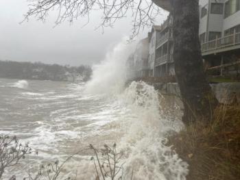 The Camden Harbor Master was busy Friday morning trying to mitigate damage caused by the powerful vicissitudes from the extreme high tide coupled with storm surge and high winds. Damage to the main wharf and steamboat landing public launch area is still being tallied.