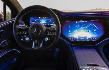 Mercedes-Benz’s MBUX Hyperscreen is essentially a computer touchscreen that extends across the dashboard from door to door.