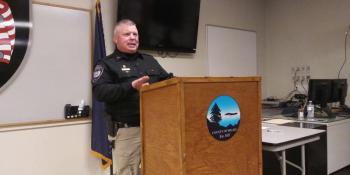 Newly promoted Chief Deputy Matt Curtis addresses the crowd before he is officially sworn in. (photo by Erica Thoms)