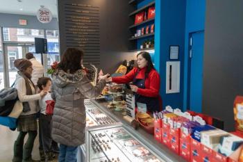 Kate McAleer, founder of Bixby Chocolate, was on hand on opening day to serve customers. Photo courtesy Waterville Creates