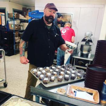 From Wall Street to Windward Gardens. Lincolnville’s Jeff Goddard prepares some tasty looking treats for the residents. (Photo courtesy of Jeff Goddard) Pudding