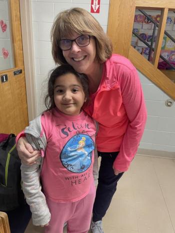 Second grade teacher, Michelle Ford, and Elizabeth Guzman “Shine Bright With Kindness” on Thursday. (Photo courtesy Thomaston Grammar School)