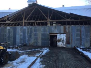 Creating walls to the part of the structure that remained standing, so that Galaxy and some of the others can heal inside. (Photo from the Green Meadow Farm Facebook page, used with permission)