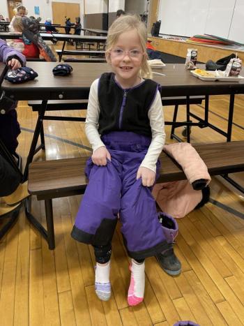 Hadley Hatch sports mismatched socks on Reading Knocks Our Socks Off Day. (Photo courtesy Thomaston Grammar School)