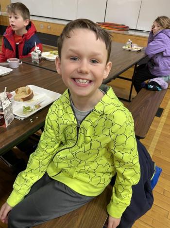 Aden Daniello wears bright yellow for team color day. (Photo courtesy Thomaston Grammar School)