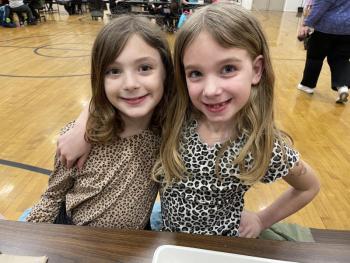 Alyvia Baughman and Juliette Johnson wear animal prints on Books Bring Out Our Wild Side Day. (Photo courtesy Thomaston Grammar School)