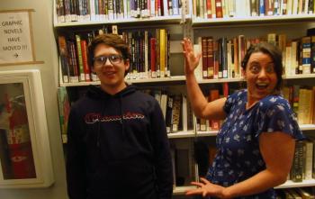 Ian Norwood and Crystal Vaccaro, the Youth Assistant Librarian at the Belfast Free Library. Photo by Kay Stephens
