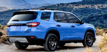 For 2023 the Pilot, Honda’s three-row SUV, has been re-engineered and re-styled. The Trailsport version—shown in Diffused Sky—is said to be capable of moderately difficult off-road terrain, but it hasn’t lost any pavement panache.