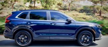 For 2023, Honda unveiled the 6th generation of the CR-V—slightly larger and much roomier, more refined, quicker and better-handling, and with “normalized” hybrid options. This color is Canyon River Blue.