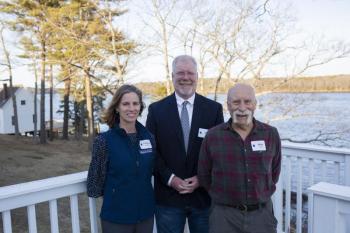 Left: Carmen Bombeke, PE, Senior Structural Engineer, Gartley & Dorsky Engineering & Surveying, Inc. Center: Tim Rich, PE, President – Business Development, Knowles Industrial Services (General Contractor). Right: Mike Fedosh, President, Friends of Isle au Haut Lighthouse (Client Representative). (Photo courtesy Gartley & Dorsky Engineering & Surveying)