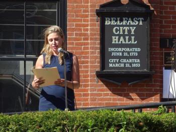 Greetings from the Office of Governor Janet Mills were read by Belfast City Manager Erin Herbig, pictured.