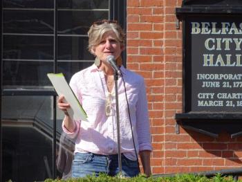 City of Belfast Poet Laureate Maya Stein read a poem created with the assistance of longtime residents of the area, who offered up their own words about the City. Stein then crafted a poem incorporating the recollections. (photo by Erica Thoms)