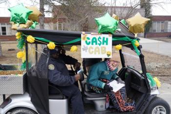 The Ca$h Cab is a fun activity that takes place every year during Giving Day. Riders are asked a series of trivia questions as the cab travels around campus. Based on the level of difficulty of the question, the riders will win Husson swag or matching funds for the area of campus they choose to support. Anyone who makes it around the circle will earn an additional $25 for their preferred campus priority. However, if a rider answers three trivia questions incorrectly, they're kicked out of the cab wherever it is on campus. (Photo courtesy Husson University)