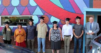 Pictured: Ainsley Leblanc, Susanna Bergdoll, Elijah Esancy, Andrew Joy, Jessica Hooper, Sutherland Keene, Benjamin Richardson, and Superintendent John McDonald. Graduates not pictured: Robert Grover, Jason Leclerc, Jamie Martin, Brendan Boutin, and Joshua Dewalt.