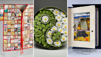 Featured works from the three artists: Nan Haid, Joelle Webber, and Barry McCallion. Photo compilation courtesy Camden Public Library