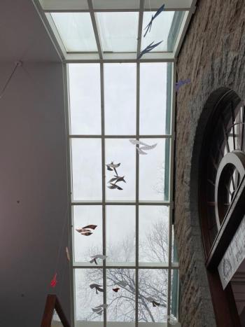 Rainbow Murmuration Mobile Installation. (Photo courtesy Rockland Public Library)