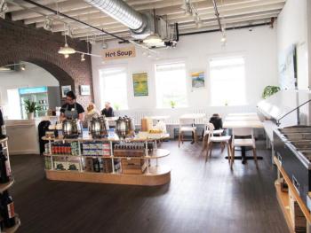 Main Street Markets has reduced its retail offerings to make room for more casual seating around the cafe. Seen here: a new soup station. Photo by Kay Stephens