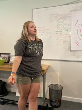 Twelfth Grade Trekkers’ student leader and Trekkers Board Member, Kaylee leads the group in a consensus decision-making process in Elevating Youth Voice and Choice, August 2023. (Photo courtesy Trekkers)
